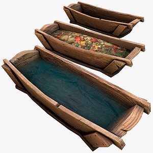 Medieval Trough with Water and Feed for Livestock 3D model