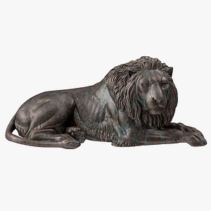 Lying Lion Bronze Outdoor Statue 3D model