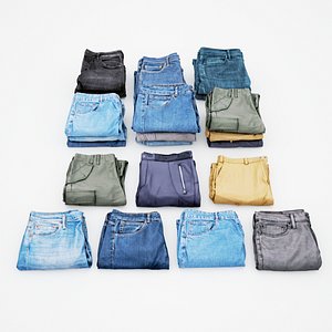 Jeans and pants 13 items collection heap stack pile of jeans 3D model