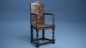 Old renaissance chair PBR 3D model