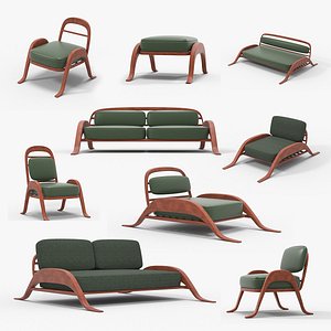 3D Green wood vintage chair set