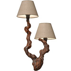 Rustic style wall Lamp sconce made of natural wood Sculptural 3D model