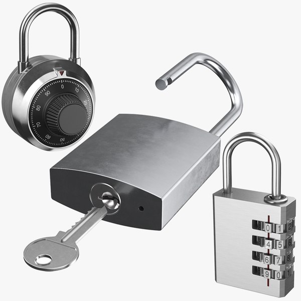 Three Silver Padlocks 3D model