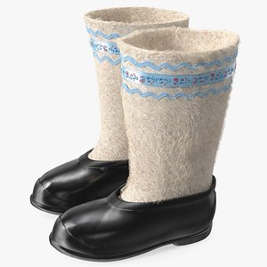 3D White Felt Boots With Rubber Waterproof Galoshes Fur model