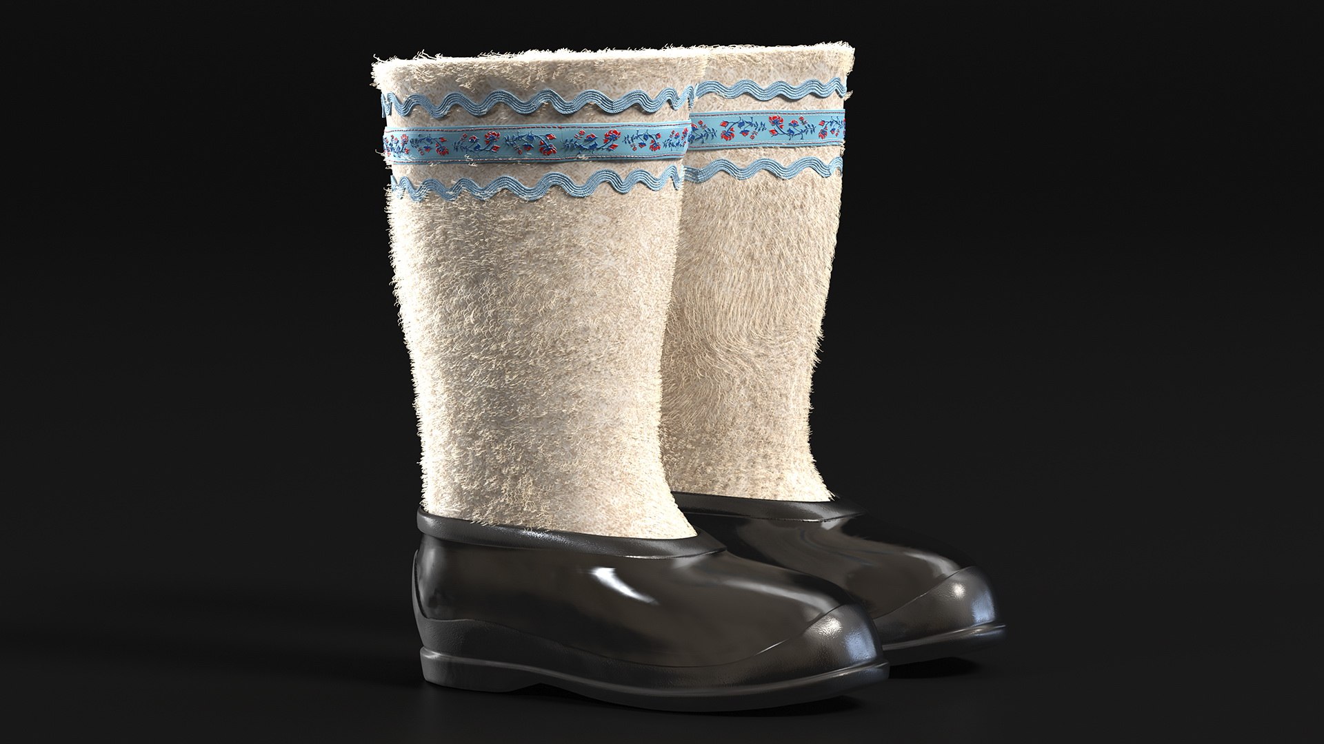 3D White Felt Boots With Rubber Waterproof Galoshes Fur model https://p.turbosquid.com/ts-thumb/x1/fTwqnL/ph/whitefeltbootswithrubberwaterproofgaloshesfurvray3dmodel002/jpg/1663711545/1920x1080/fit_q87/ebd65132d3f31525db9b12d1d1ea767306f66b42/whitefeltbootswithrubberwaterproofgaloshesfurvray3dmodel002.jpg