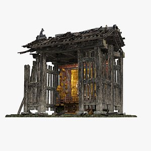 3D A small dilapidated shrine of ancient Asia