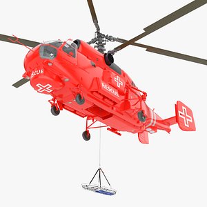 Medical Response Helicopter with Stretcher Red 3D model
