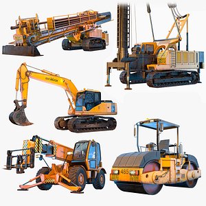 Heavy Construction Machinery Equipment Industrial 5 in 1 vol 1 PBR 3D model
