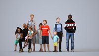 Basics0550 - A set containing 5 models of male and female teens and kids standing in casual attire i