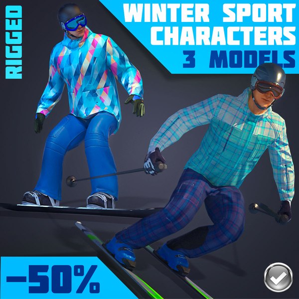 3D model real-time rigged winter sports