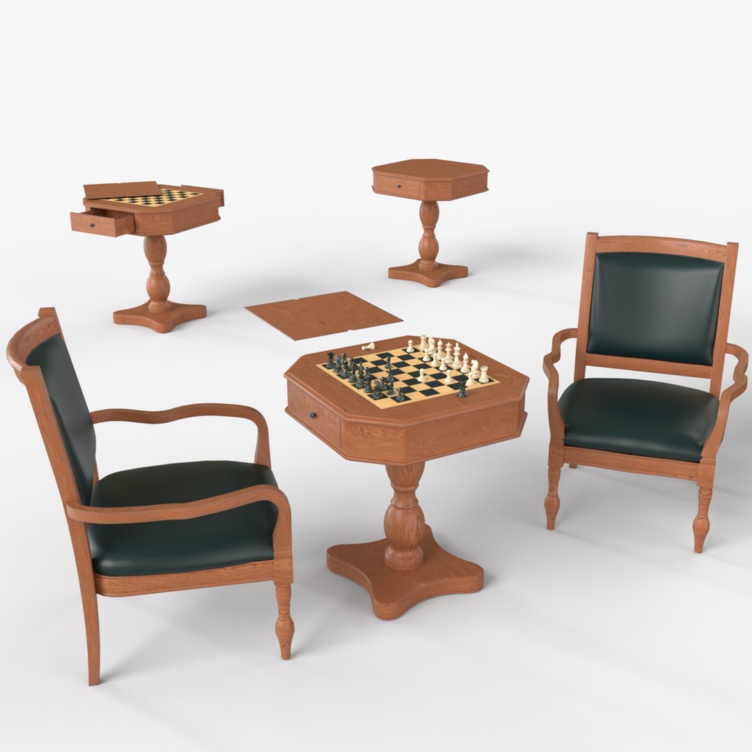 3D Light Chess Pedestal Game Table And Chairs - TurboSquid 2184774