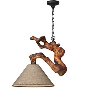 Rustic Style Pendant Ceiling Light Made Natural Wood Sculptural 3D model