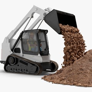 3D Skid Steer Loader with Operator and Pile of Soil Rigged for Maya model