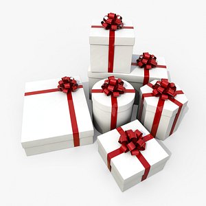 3D Gift Boxes - Essential Shapes with Tied Ribbon Rosette model