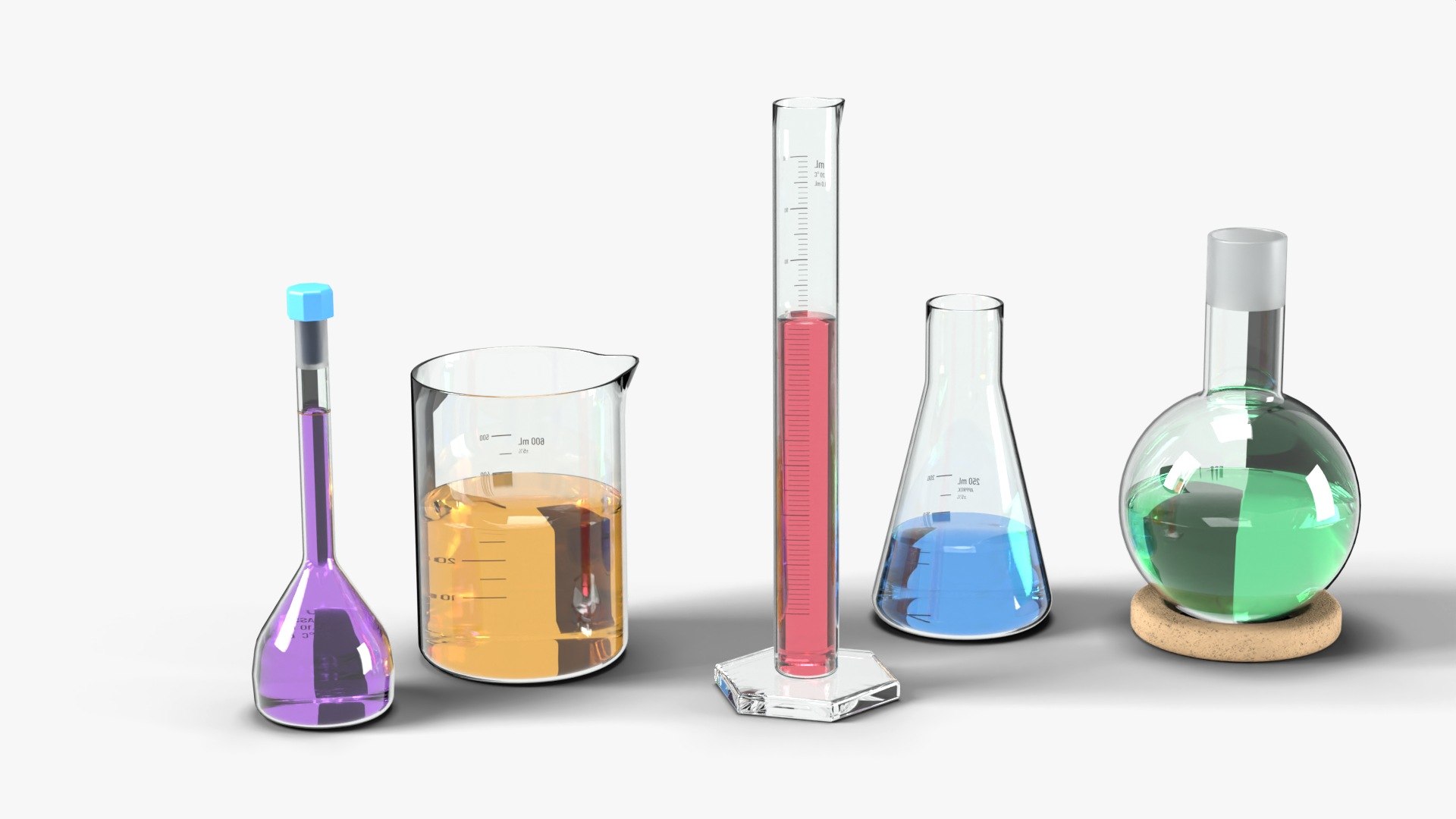 3D Laboratory Glassware Collection - 5 Pieces (Flasks, Beaker, Graduated Cylinder) https://p.turbosquid.com/ts-thumb/x3/SJzd05/9Q/bundle_shot5/jpg/1792245526/1920x1080/fit_q87/b70f3942ee421c770b9f221465b523f1fad0da6f/bundle_shot5.jpg