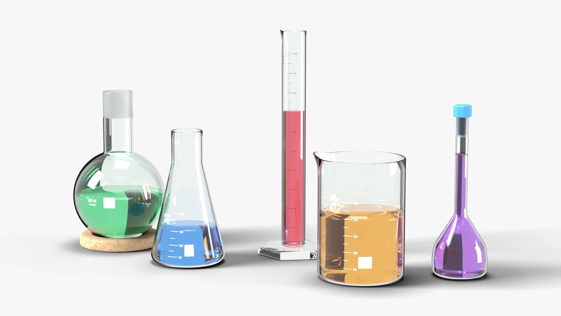 3D Laboratory Glassware Collection - 5 Pieces (Flasks, Beaker, Graduated Cylinder) https://p.turbosquid.com/ts-thumb/x3/SJzd05/Sz/bundle_shot2/jpg/1792245523/1920x1080/fit_q87/304c259f05901070523fd4bdb52c5cd223dfa5f4/bundle_shot2.jpg