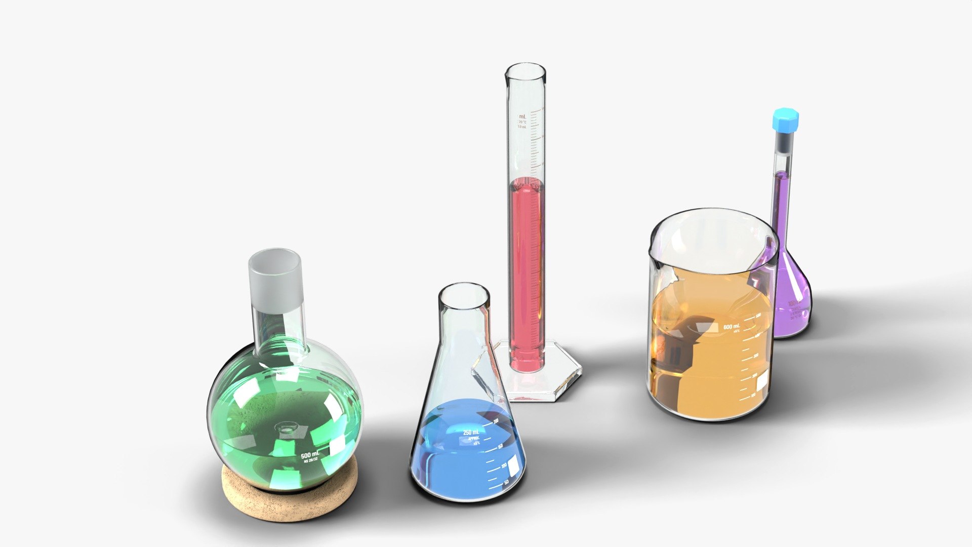 3D Laboratory Glassware Collection - 5 Pieces (Flasks, Beaker, Graduated Cylinder) https://p.turbosquid.com/ts-thumb/x3/SJzd05/mn/bundle_shot3/jpg/1792245525/1920x1080/fit_q87/f82ecb560f963bfdcb6dad90e25f347c75700676/bundle_shot3.jpg