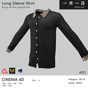 3D black Long Sleeve Shirt model