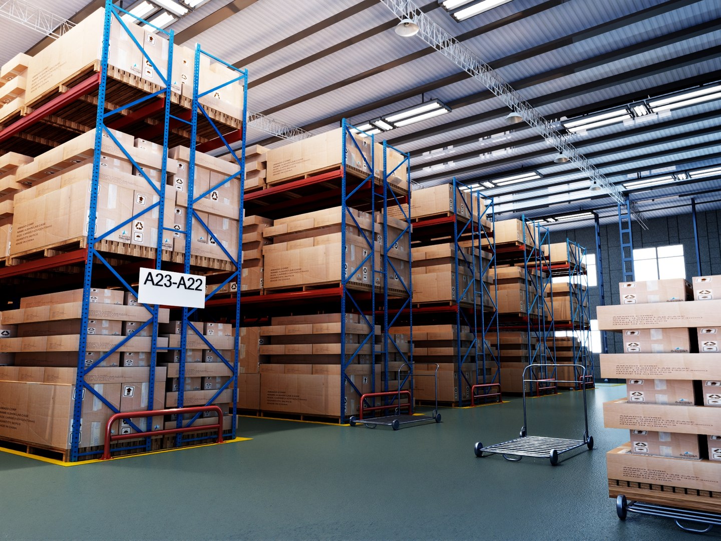 3D Warehouse Storage Racks Pallets Logistics Scene PBR Game Ready ...