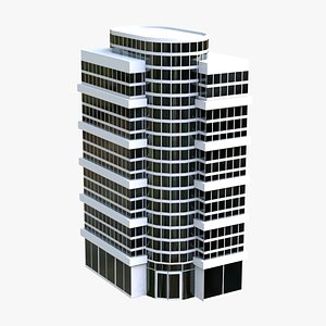 Low Poly Modern Office Building Curved Glass Tower