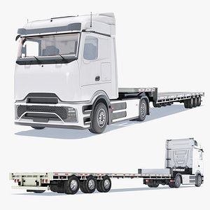 3D model Lowboy Flatbed Semi Trailer Truck