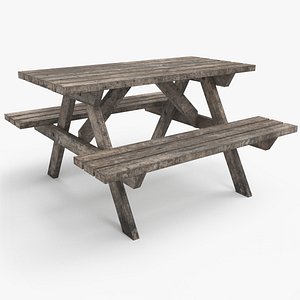 Picnic Table Rustic Oak Dirty A 3D