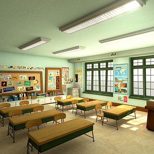3d model cartoon classroom scene