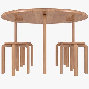 minimalist wooden artek alvar aalto 3D model