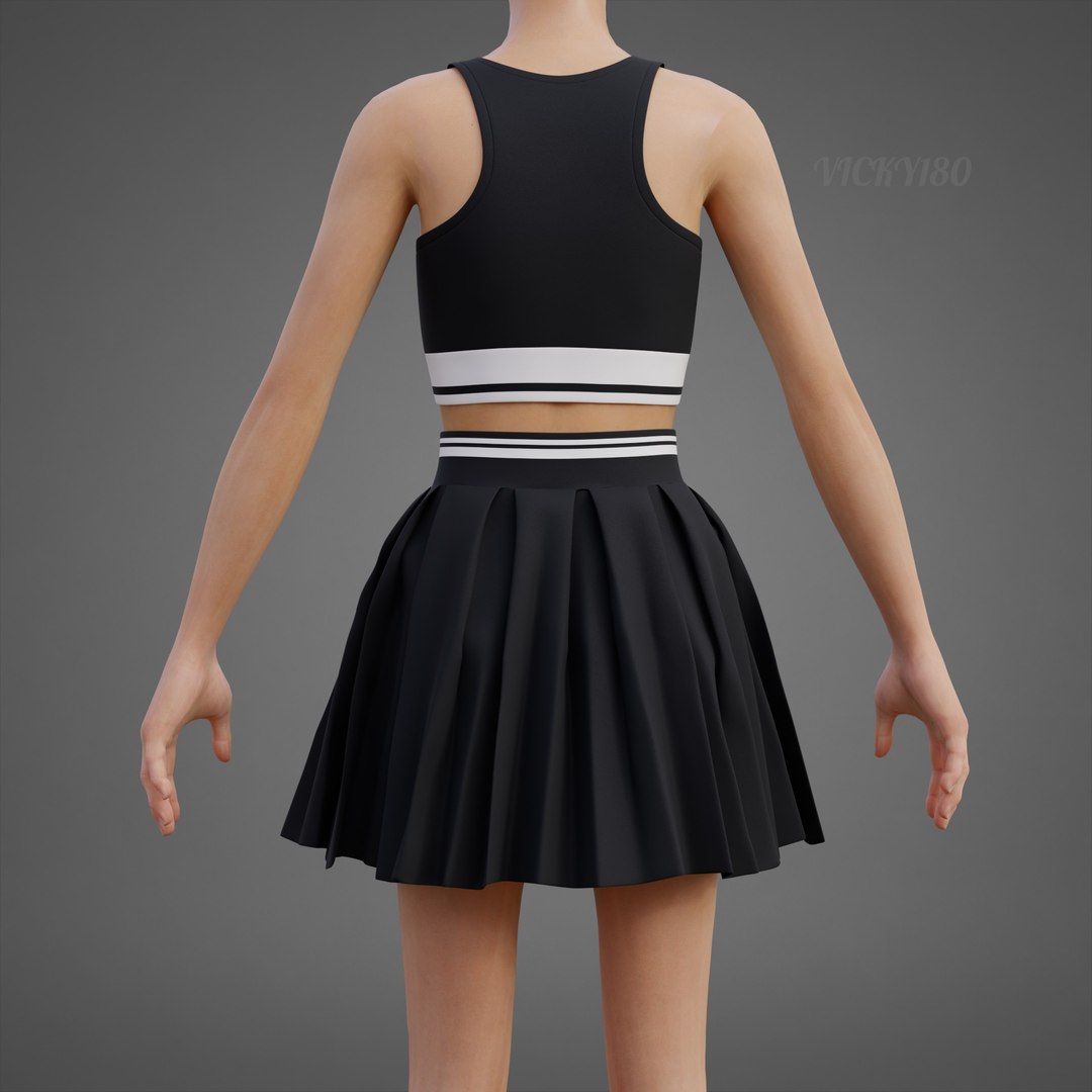 Black and White Sports Wear Tennis Outfit Set - Sports Bra Tank Top with Pleated Mini Skirt Clothing 3D model https://p.turbosquid.com/ts-thumb/x5/8LQvHN/JS/black0002/jpg/1783083858/1920x1080/fit_q87/60d7786ef108902973a82ecc7b74ec7167969a4b/black0002.jpg