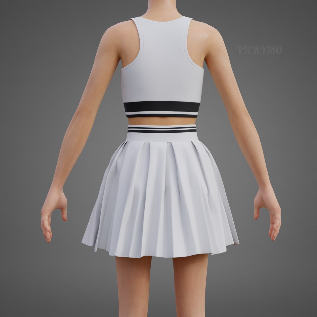 Black and White Sports Wear Tennis Outfit Set - Sports Bra Tank Top with Pleated Mini Skirt Clothing 3D model https://p.turbosquid.com/ts-thumb/x5/8LQvHN/M0/0002/jpg/1783083854/1920x1080/fit_q87/6cc7fde70bda950c11ca2da579701bc68b411ca7/0002.jpg