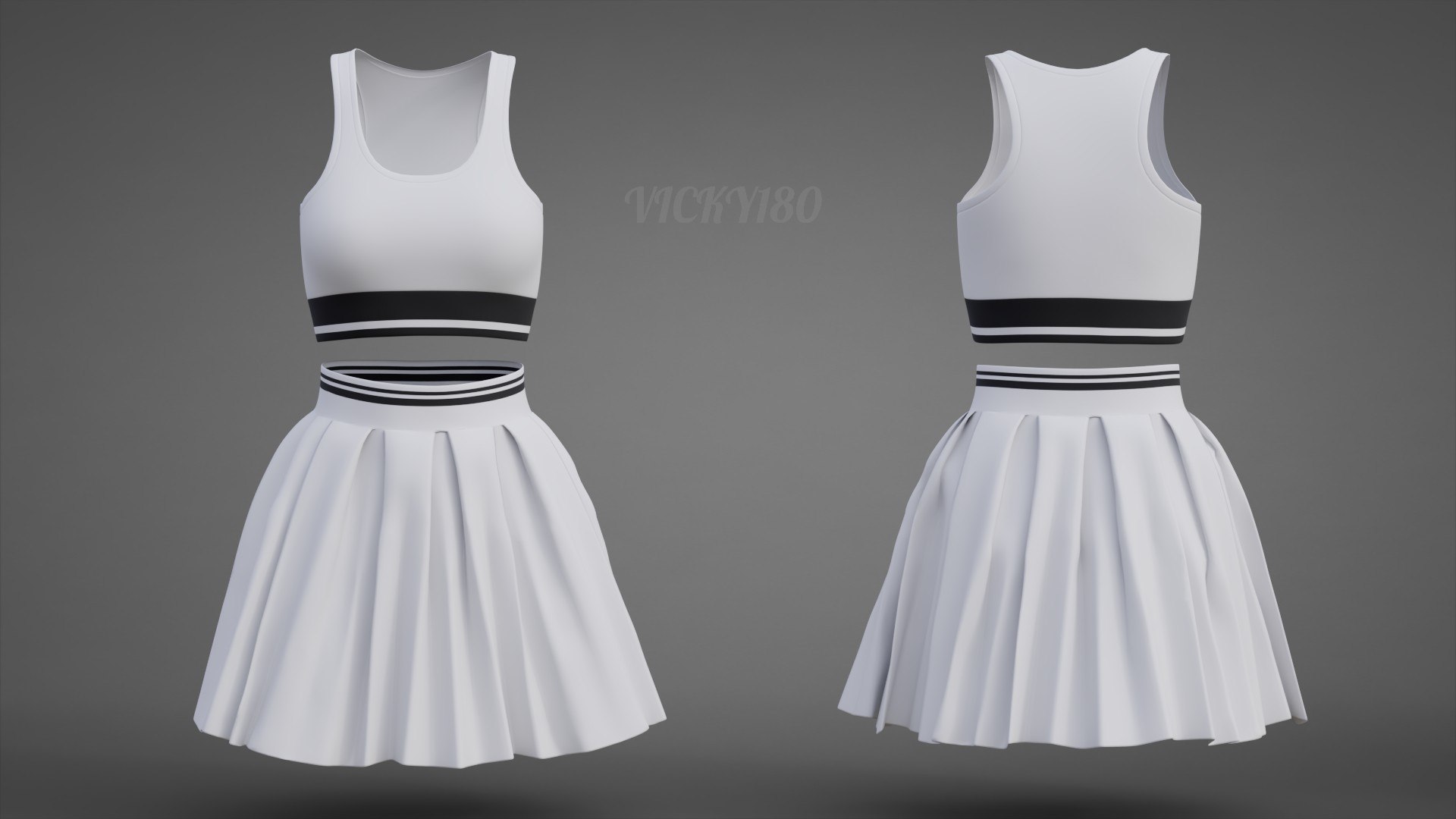 Black and White Sports Wear Tennis Outfit Set - Sports Bra Tank Top with Pleated Mini Skirt Clothing 3D model https://p.turbosquid.com/ts-thumb/x5/8LQvHN/Nl/thumbnail3/jpg/1783082809/1920x1080/fit_q87/98a95361f1311f513a2d861ede21d8b1624078a9/thumbnail3.jpg
