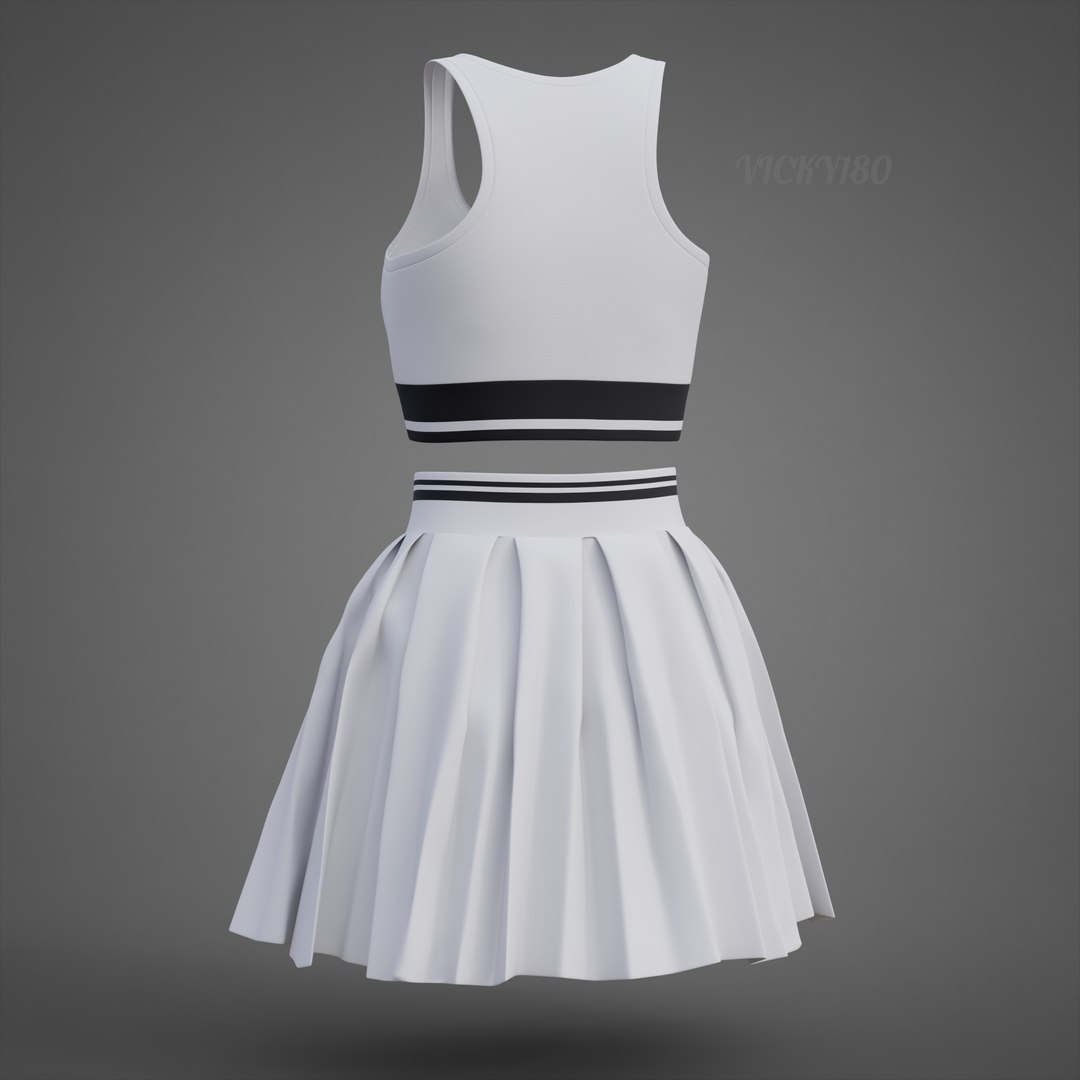 Black and White Sports Wear Tennis Outfit Set - Sports Bra Tank Top with Pleated Mini Skirt Clothing 3D model https://p.turbosquid.com/ts-thumb/x5/8LQvHN/Tg/outfit0009/jpg/1783083864/1920x1080/fit_q87/10c9376db7215336fdff50cf1c3d4cb84ae4fef8/outfit0009.jpg