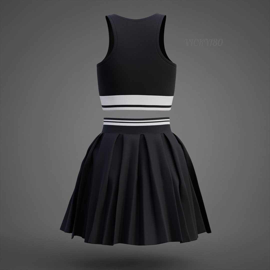 Black and White Sports Wear Tennis Outfit Set - Sports Bra Tank Top with Pleated Mini Skirt Clothing 3D model https://p.turbosquid.com/ts-thumb/x5/8LQvHN/UZ/outfit0024/jpg/1783083866/1920x1080/fit_q87/4a8f65702410a633513e0199e124957ef9bab185/outfit0024.jpg