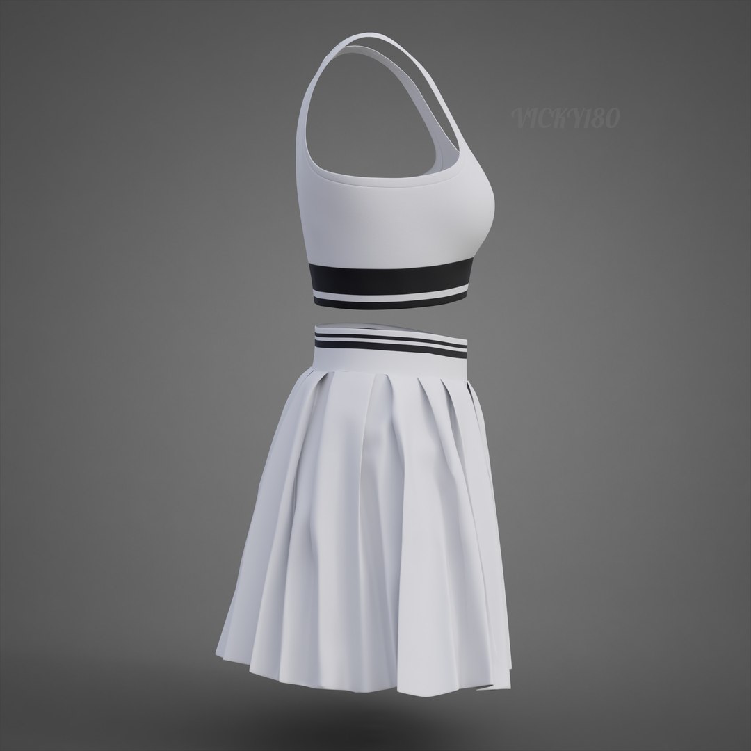 Black and White Sports Wear Tennis Outfit Set - Sports Bra Tank Top with Pleated Mini Skirt Clothing 3D model https://p.turbosquid.com/ts-thumb/x5/8LQvHN/Uh/outfit0005/jpg/1783083862/1920x1080/fit_q87/f5a160b265a1ce241f901804e1809ce9cc47cf80/outfit0005.jpg