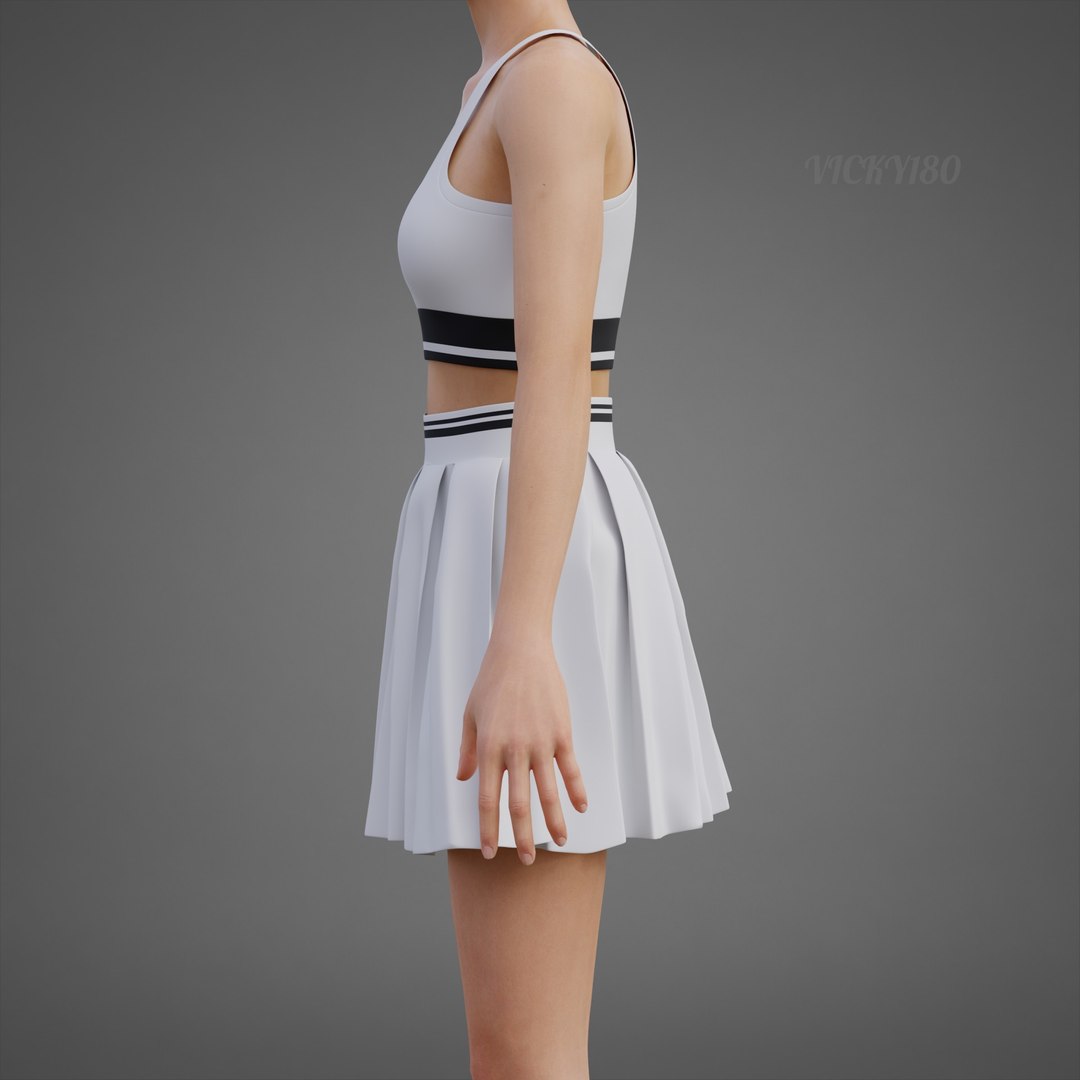 Black and White Sports Wear Tennis Outfit Set - Sports Bra Tank Top with Pleated Mini Skirt Clothing 3D model https://p.turbosquid.com/ts-thumb/x5/8LQvHN/Yq/0003/jpg/1783083855/1920x1080/fit_q87/dc54df78d27c2f595160468ee6a4e5712ee0ba65/0003.jpg