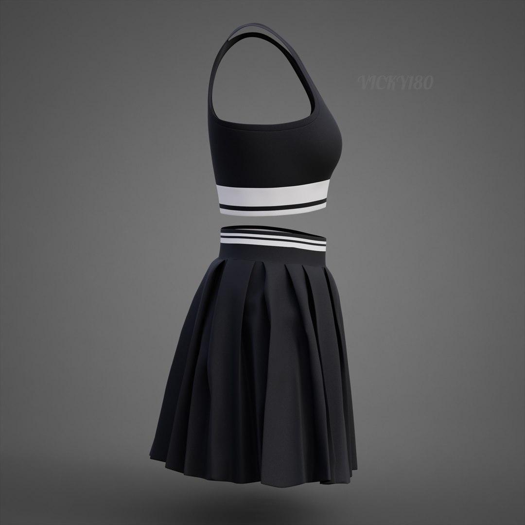 Black and White Sports Wear Tennis Outfit Set - Sports Bra Tank Top with Pleated Mini Skirt Clothing 3D model https://p.turbosquid.com/ts-thumb/x5/8LQvHN/nD/outfit0020/jpg/1783083865/1920x1080/fit_q87/849073ab3674b634c5f07279064137ed88d0df21/outfit0020.jpg