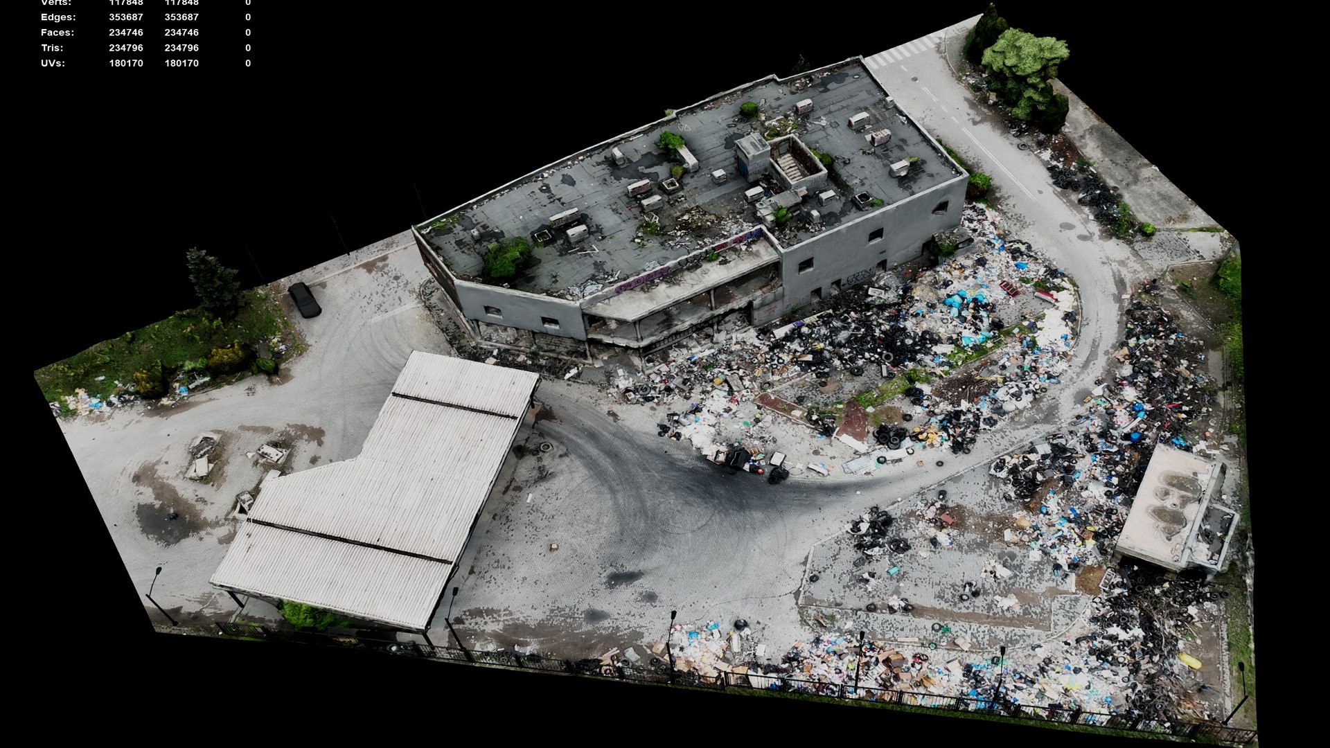 3D Abandoned Postapo Gas Station Ruins Dronescan - TurboSquid 2337023