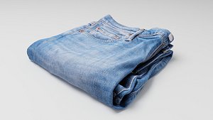 pair of folded blue jeans for wardrobe