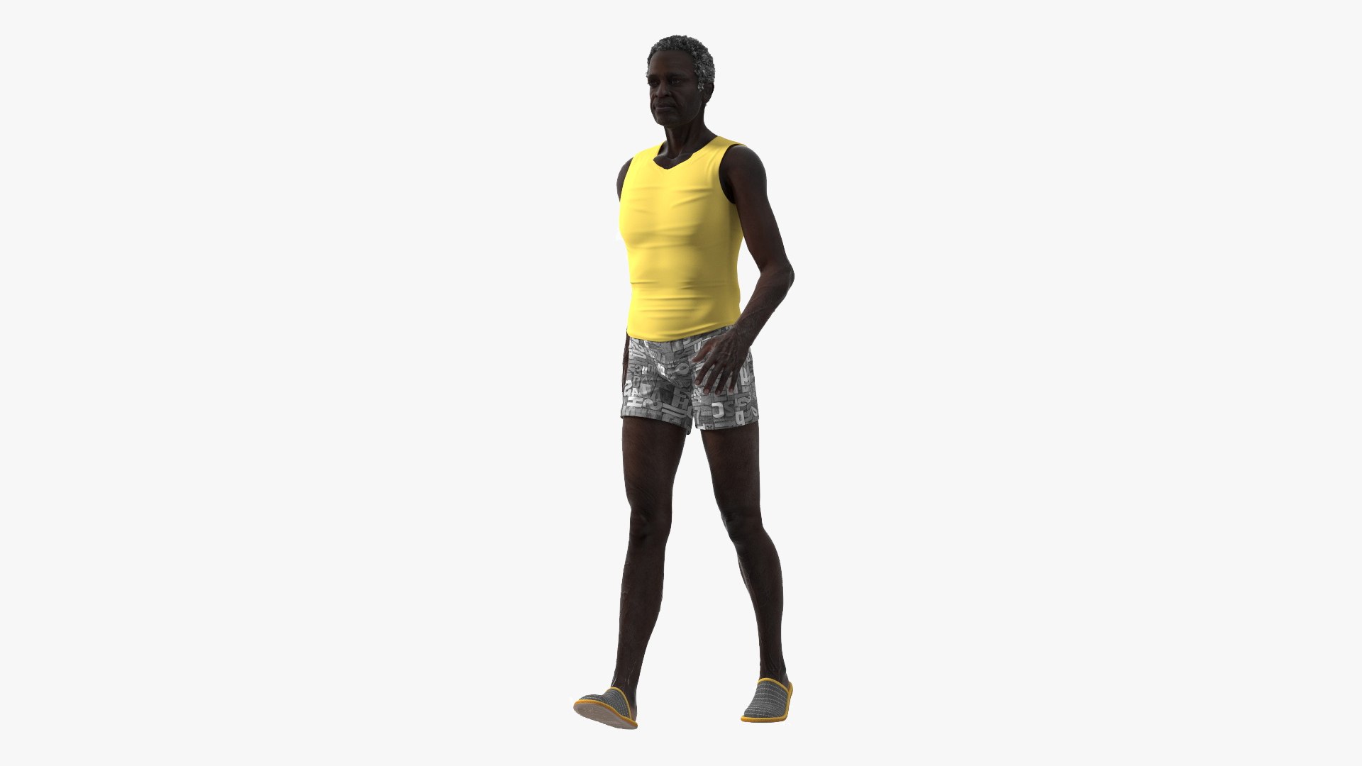 Afro American Grandpa Wearing Pajamas Rigged for Cinema 4D 3D model preview