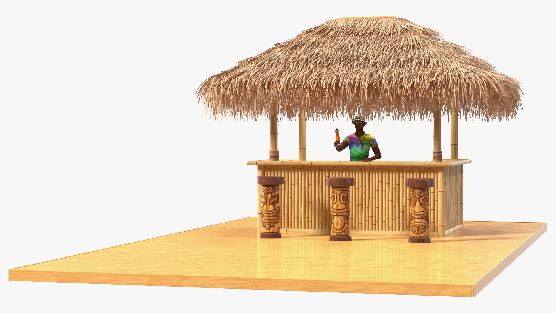 Barman at Tiki Bar 3D model preview