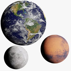 Earth Mars Moon Blender Planet Model Pack
