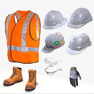 Safety Boots, Vest, Helmet, Glasses, Gloves PPE