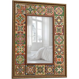 Wwall mirror wooden frame ornamental ceramic painted tiles 3D model