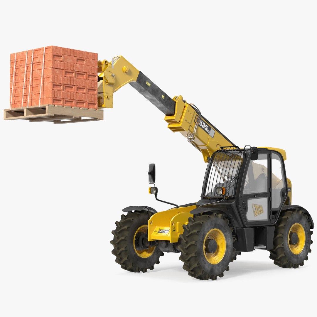 Telescopic Loader With Pallet of Bricks 3D model preview