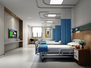 3D Hospital Ward Multi Bed Room Interior PBR Game Ready