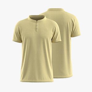 Band Collar Men Polo T-shirt 3D model