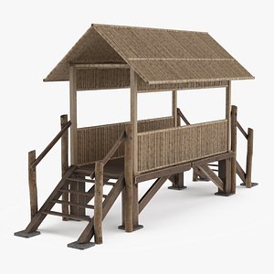 3D Bamboo Footbridge with Roof on Stilts