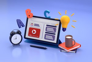 Tablet Display Kids Learning 3D Illustration Low Poly