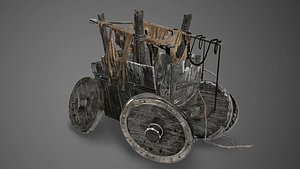 wooden cart low-poly 3D model