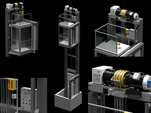 3D Industrial Glass Elevator System With Mechanical Traction Unit model